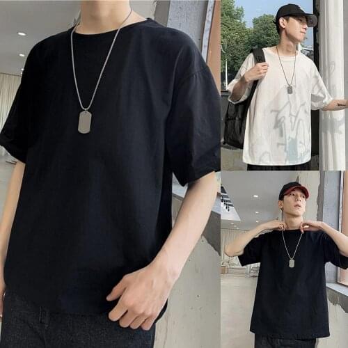 Casual Men Solid Color Short Sleeve O Neck Loose Fit Breathable Tee Top T-shirt Blouse Streetwear Summer Short Sleeve Tops Tees