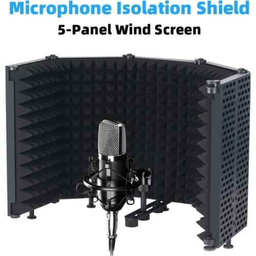Adjustable 5 Panel Microphone Isolation Shield Foldable Studio Recording Mic Filter Vocal Booth for Recording Broadcast