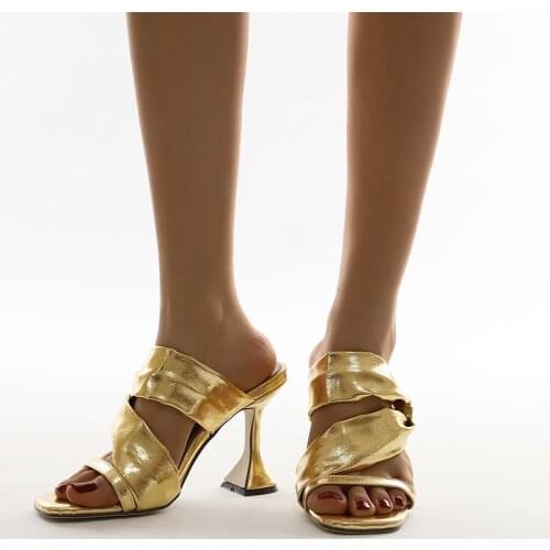 Gold Slippers Women Summer 9.5cm High Heel Sandals Women 2021Korean Sandal Casual Black Ladies Sandel And Slippers Sendale Femme
