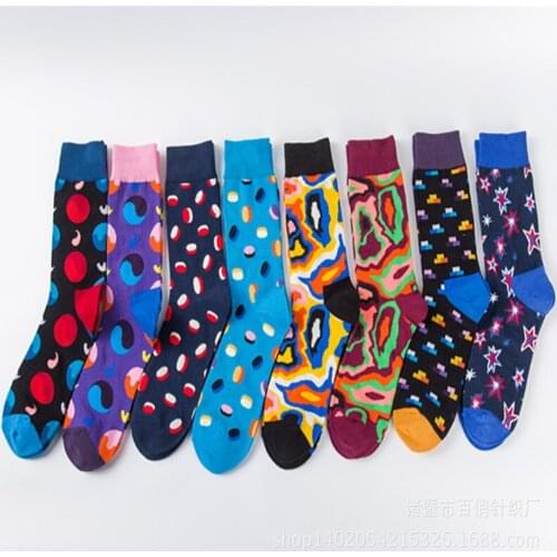 Happy socks Star Skating Novelty Fun Leisure Harajuku Men Cotton Socks Argyle Street Business Dress Crew Happy Sox Chaussettes