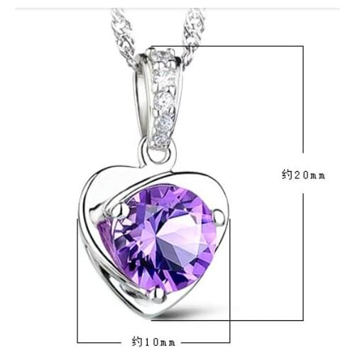 Necklace silver natural purple crystal simple love pendant clavicle chain jewelry to send his girlfriend