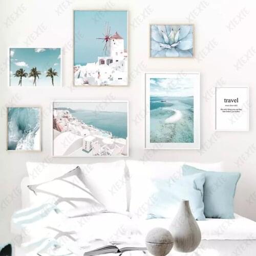 Modern Nordic Landscape Canvas Painting Architecture Sea Coconut Tree Wallpaper Art Poster Print Decoration Home Picture Craft
