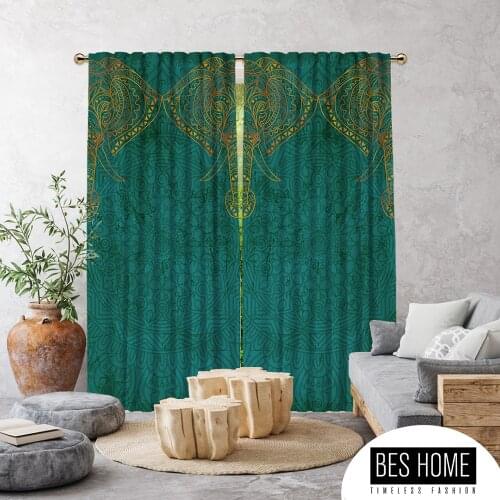 Tasikmalaya, Mandala Patterned Elephant Green,Window Curtain 2 panels,Blackout,Room Darkering,Made to order