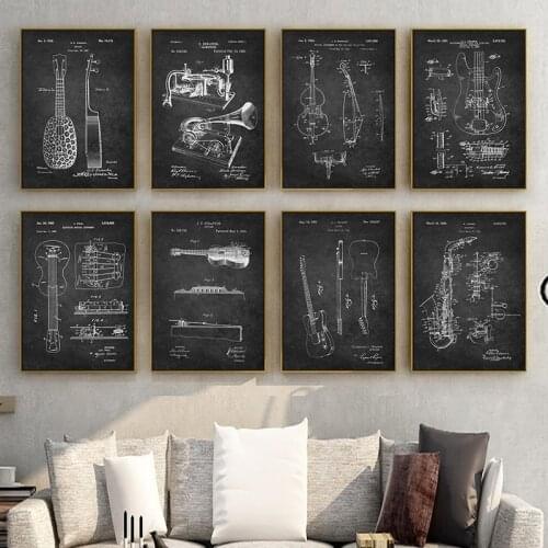 Vintage Music Instrument Guitar Anatomy Student Poster Wall Art Canvas Print Painting Decorative Picture Music Training Decor