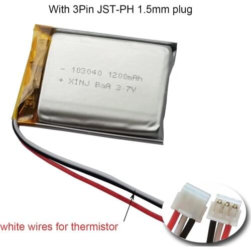XINJ 3.7V 1200mAh Rechargeable 3 Wires Thermistor Polymer Li Battery 103040 3pin 1.5/ 2.0/ 2.54 For DashCam GPS Driving recorder