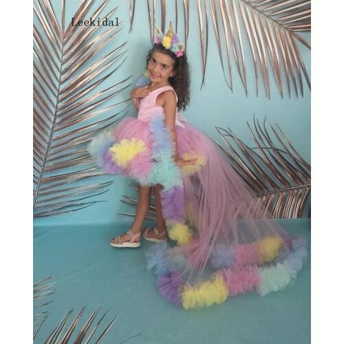 Colorful Pink Baby Girls Dresses High Low Puffy Girls Toddler Infant Birthday Dress Celebrity Dress Tutu Cloth Size 12m 18m 24M