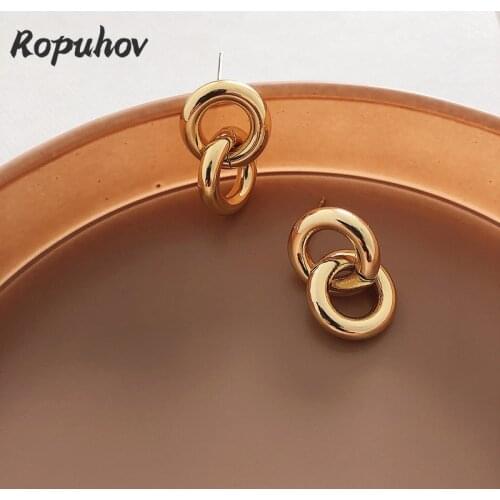 ROPUHOV 2021 Jewery Trendy Korean Fashion 2 Round Oval Earring for Women Party Office Lady