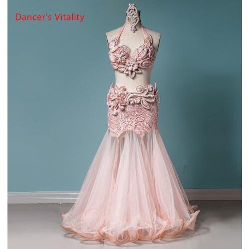 Belly Dance Wear Women New Slap-up Customized Bra Mesh Fishbone Skirt Oriental Indian Dancers Performance Costume