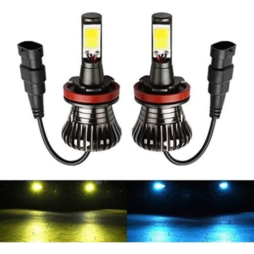 1 pair Car Fog Driving Lights H8 H9 H11 9005 HB3 9006 HB4 H27 880 881 Bulb Lamps LED 80W White Blue Golden Dual Color 12V