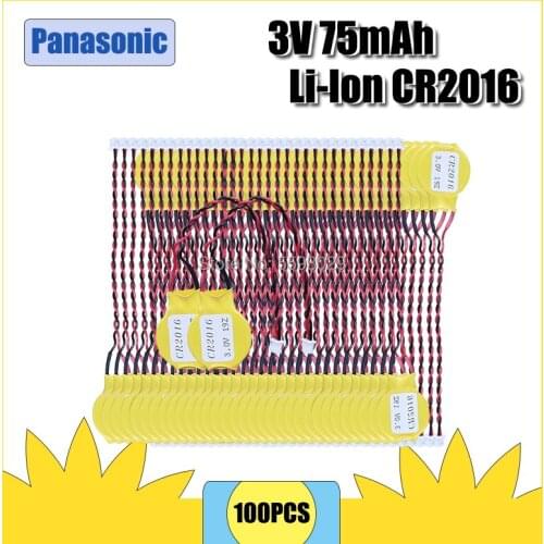 100PCS/LOT Original Panasonic CR2016 2016 with line BIOS coms Button Cell Battery lithium battery for Notebook motherboard