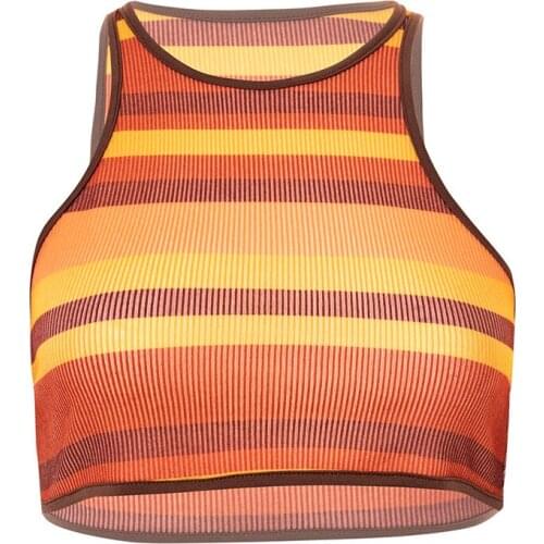 2021 Y2K Women Rainbow Striped Print Tank Tops Sexy Sleeveless Ribbed Crop Top Streetwear Club O Neack Basic Vest For Summer