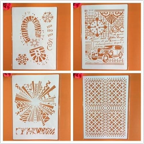 4pcs/set A4 Irregular shape Stencils Painting Coloring Embossing Scrapbook Album Decorative Template cake stencil crafts books