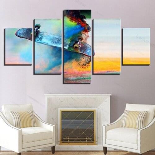 5 Panel Hd Printed Modular Canvas Painting Skateboard Extreme Sports Poster and Print Wall Art Sport Gym Room Decor