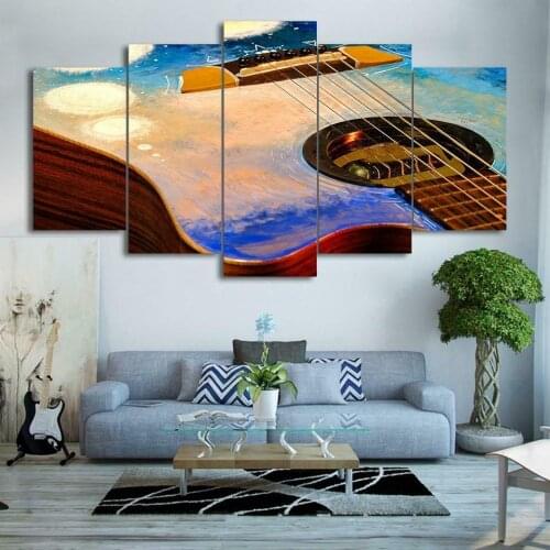 5 pcs Modern Home Wall Decor Canvas Picture Art HD Print Painting On Canvas for Living Room Abstract Blue Sky in Guitar No Frame
