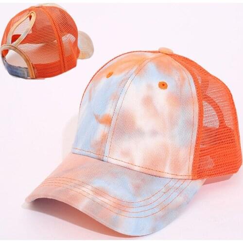 New Summer Tie Dyed Baseball Caps Adjustable Snapback Horsetail Hole Net Cap Women Men Mesh Gorras Beach Sun Protection Hat