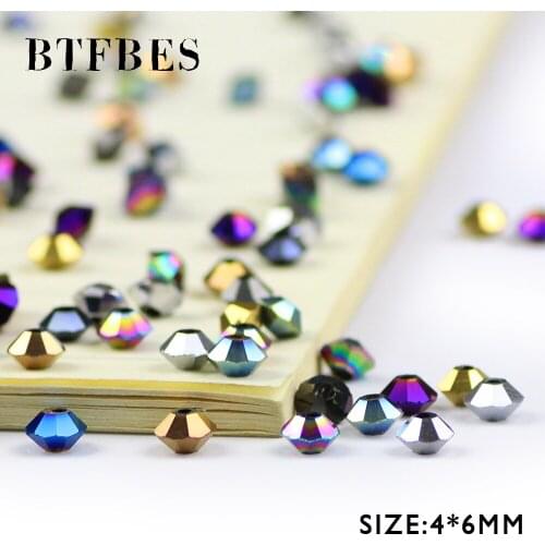 BTFBES UFO Spacecraft shape Austrian Crystal Beads 4*6MM 100pcs Plating AB Color Double Bicone Loose Bead For Jewelry Making DIY