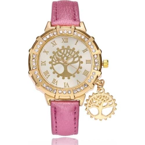 2017 Women Watches Fashion Causal Ladies Bracelet Watches Women Quartz Wristwatch Relogio FemininoWishing Tree Pendant RosePink