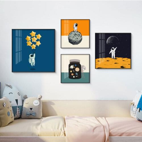 Cartoon astronaut decorative painting Nordic creative childrens room bedroom paintings hotel corridor aisle porch painting