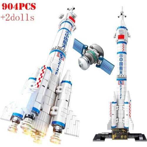 CZ-2F Carrier Rocket Building Block Aerospace Technical Spaceship Model Toys Astronaut Figures Bricks Kids Educational Toys Gift
