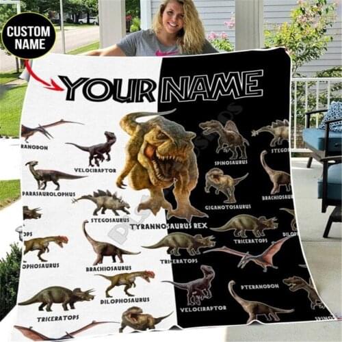 Customize your name Dinosaur 3d printed fleece blanket Beds Hiking Picnic Thick Fashionable Bedspread Sherpa Throw Blanket 02