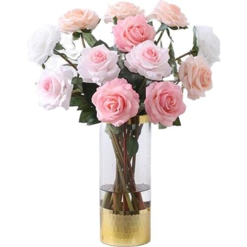 10Pcs Fake Single Stem Real Touch Rose 17.91" Length Simulation Moisturizing Roses for Wedding Home Decorative Artificial Flower