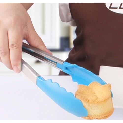 1 Pc Kitchen Accessories Silicone Cooking Salad Durable Stainless Steel Handle Serving BBQ Tongs Food Clip Kitchen Supplies