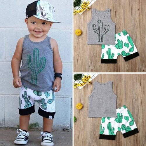 2PCS Baby Boy Summer Clothes for Toddler Newborn Kids Boys Cactus Sleeveless Tops T-Shirt Shorts Outfit Sunsuit