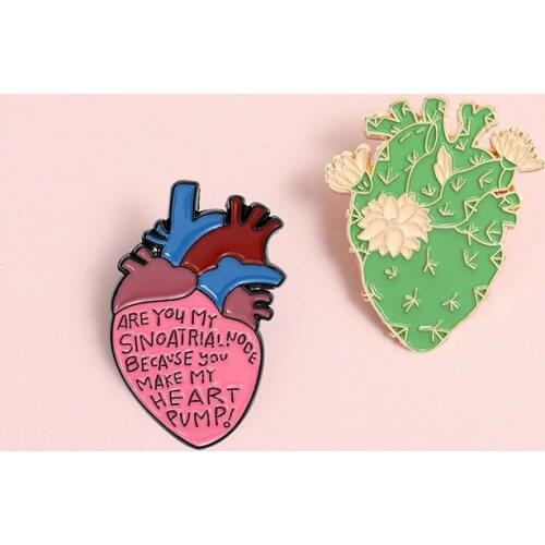 Human Heart Brooch Fashion Cartoon Flowering Cactus Metal Enamel Badge Creative Cute Lapel Backpack Jewelry Accessories Gift