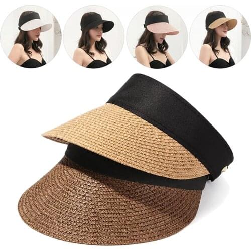 Fashion Women Empty Top Sun Visor Hat Magic Tape Summer Straw Hat Sun Visors Woman Hat Beach Caps Men and Women UV Protection
