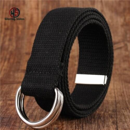Fashion Neutral Nylon Canvas Belt Solid Color D Ring Double Buckle Belt for Student Cloth Belt Belt with Double Buckle