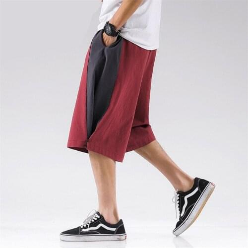 2020 Mens Wide Leg Pants Cotton Linen Calf-length Pants Summer Patchwork Harajuku Cross-Pant Jogger Trousers Plus Size M-8XL