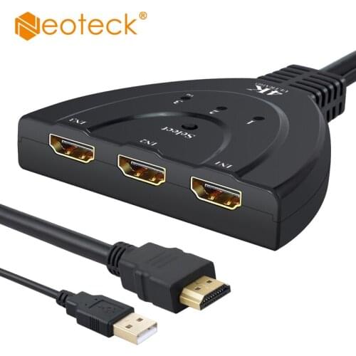 Neoteck 3 Port HDMI Switch 3 In 1 Out HDMI Hub Support 4K 3D HDMI Switcher with USB Power Cable More Stable For DVD PS3 PS4 TV