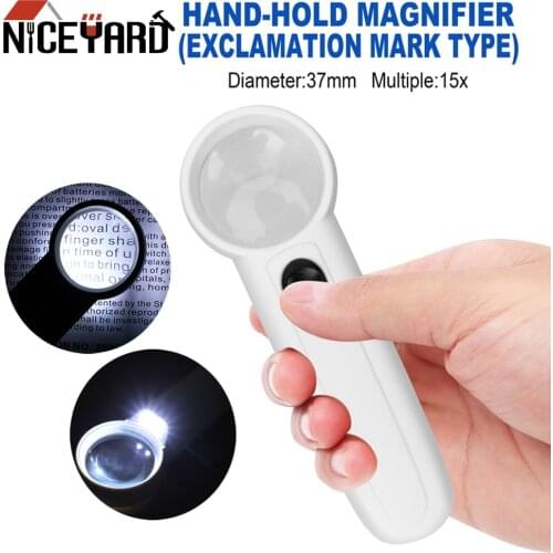 NICEYARD Handheld Magnifier LED Light 15X Loupe 15 Times Optical Magnifying Glass Diameter 37mm With LED Lighting