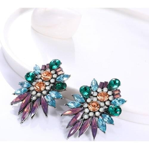 New Exquisite Luxury Blue Pink Crystal Full Crystal Stud Earrings for Women Fashion Trend Accessories