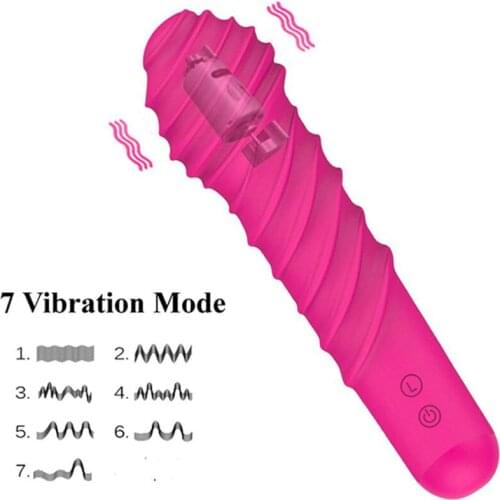New Silicone Threaded 7 Vibration Modes USB Recharge G-Point Massage Rod Adult Sex Toys Female Masturbation Clitoris Stimulator