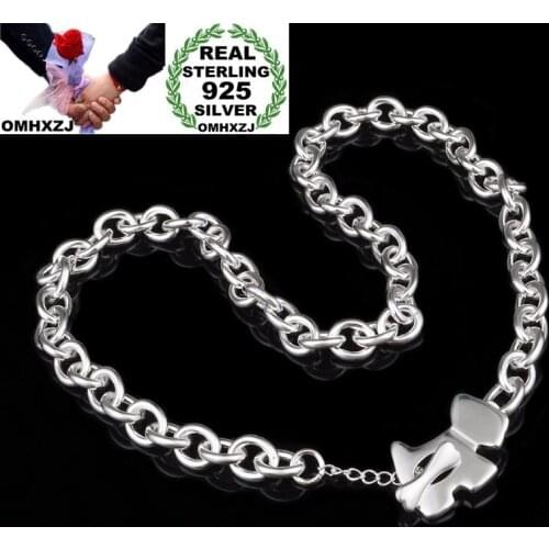 OMHXZJ Wholesale Personality Fashion OL Woman Girl Party Wedding Gift Silver Dog Thick Chain 925 Sterling Silver Necklace NC34