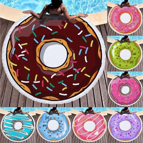 Summer Fashion Beach Towel For Girl Donuts Pattern Super Absorbent Microfiber Blanket Swimming Use with Tassel