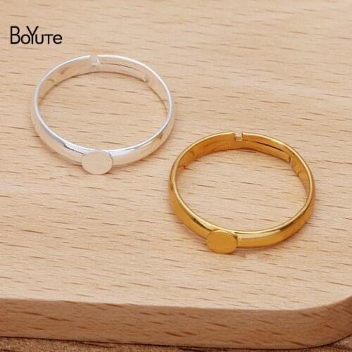 BoYuTe (50 Pieces/Lot) Metal Brass Simple Ring with 4MM Flat Base Diy Adjustable Ring Settings Handmade Jewelry Accessories