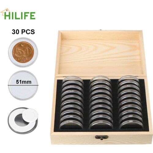 Adjustable Antioxidative Wooden Commemorative Coin Collection Case Coins Storage Box with Adjustment Pad