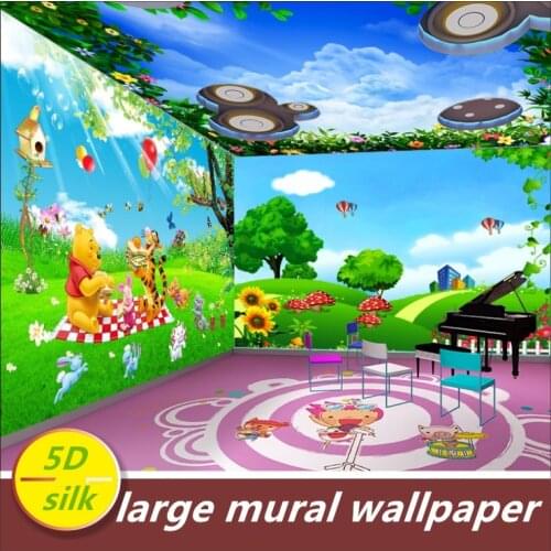 Custom 5D silk large mural wallpaper 3d cartoon cute animal kid children room boy girl mural bedroom TV wall paper wall covering