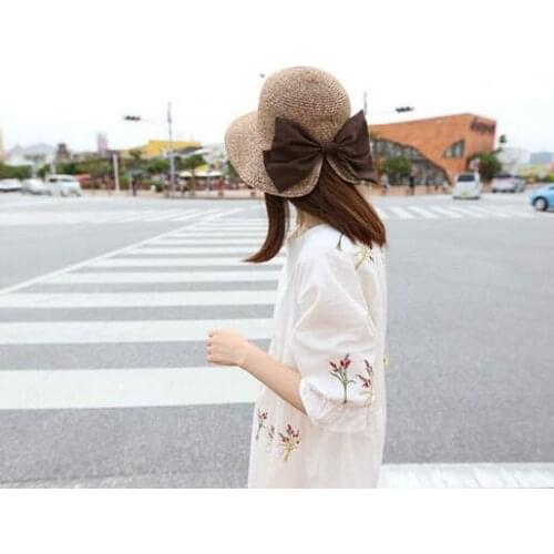 50pcs/lot fedex fastfemale summer spring casaul straw hat lady bow beach hat woman sweet sun hat