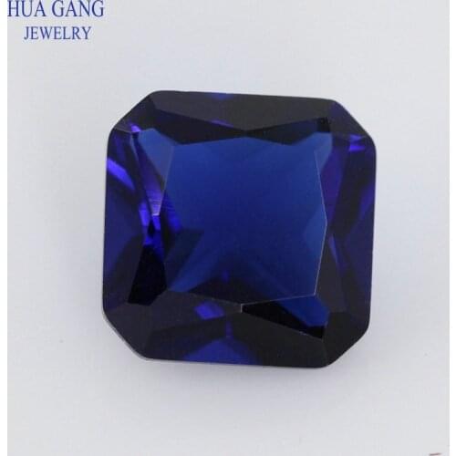 Blue Color Square Octangle Shape Princess Cut Loose Glass Beads Synthetic Gems For Jewelry Size 3x3~15x15mm Free Shipping