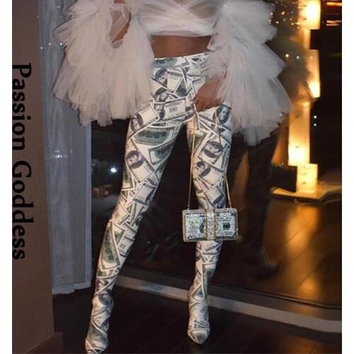 Street Fashion Women Money USD Dollar Printed Leggings Push Up Hips Party Leggings Elastic Skinny High Waist Seamless Leggings