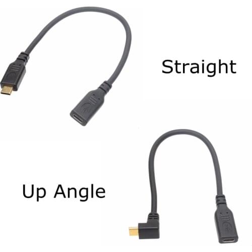 Gold Plated 3A 90 Degree Elbow USB 2.0 Version USB-C USB 3.1 Type-C Male to Female Data Extension Cable 25CM 0.25m