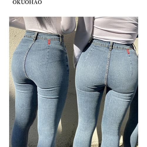 Womens Jeans High Waist Stretch Skinny Denim Trousers 2021 Blue Retro Washed Fashion Sexy Elastic Slim Pencil Pants Oversize