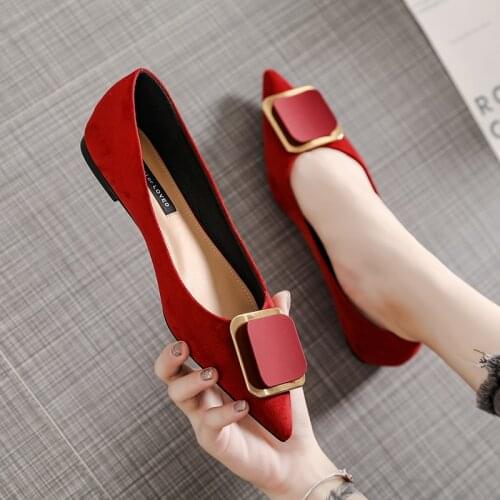 Brand 2020 Flats Shoes Women Flock Soft Soled Ballets Ladies Pointed Toe Party Shoes Bridesmaid Wedding Shoes OL Office Shoes