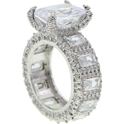 US size 6 7 8 Big CZ luxury wedding ring for women silver Color baguette 5A cz cubic zirconia iced out bling engagement rings