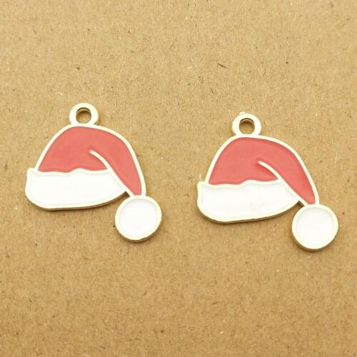 10pcs 18x18mm christmas hat enamel charm for jewelry making cute earring pendant bracelet necklace charms diy design charms