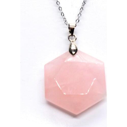 100-Unique 1 Pcs Beautiful Silver Plated Hexagon Stone Section Natural Rose Pink Quartz Pendant Mothers Day Gift