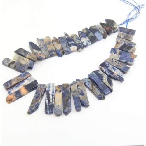 15.5"strand Top Drilled Slice Natural Sodalite Stick Loose Beads,Raw Blue Gemstones Slab Point Pendant Necklace Jewelry Making